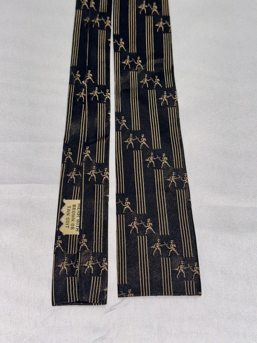 Vintage Wembley Skinny Tie Black Gold Fencing Duelist Novelty 1950s 60s